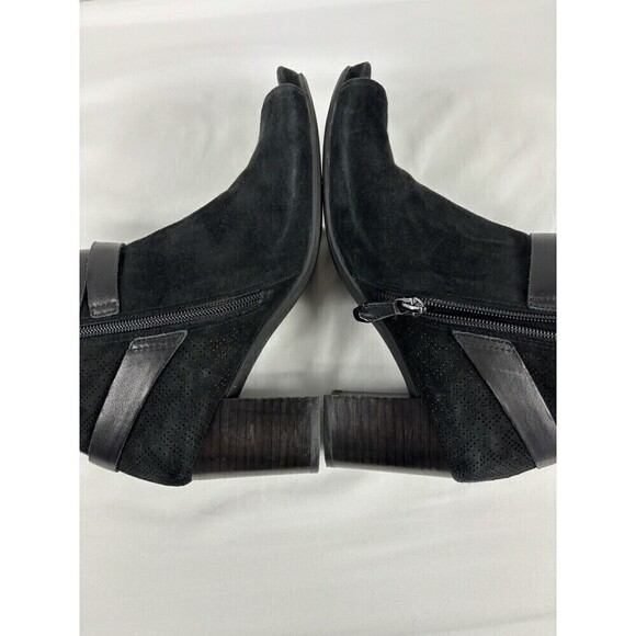 Earthies Santo Peeptoe Booties Boots Black Suede 8.5 B Ankle Zip Arch Support - Picture 12 of 12